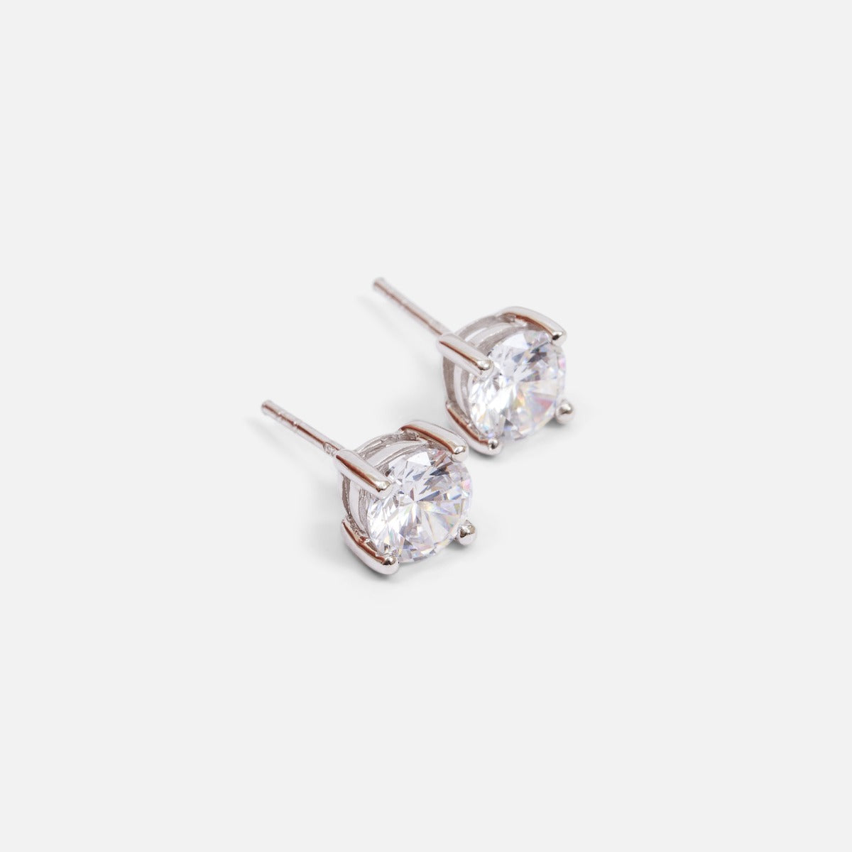 Sterling silver round shape earrings with cubic zirconia 4mm