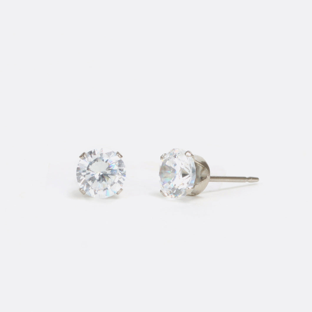 Sterling silver round earrings with 5 mm cubic zirconia stone