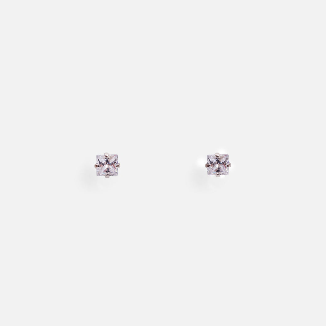 Square stud earrings with cubic zirconia stone