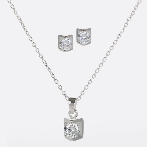Load image into Gallery viewer, Sterling silver chain with triangular cz pendant and earrings
