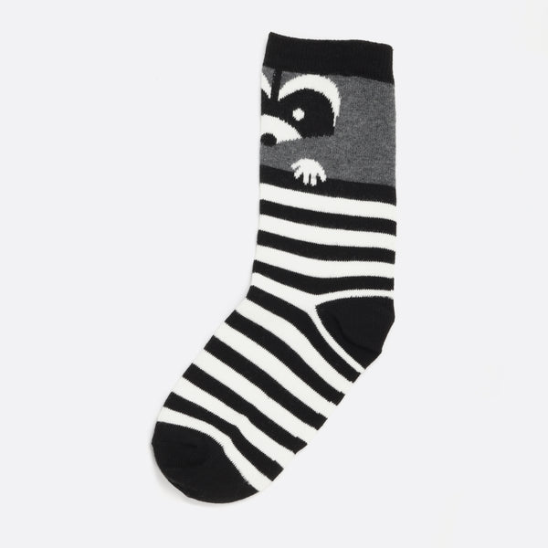 Load image into Gallery viewer, Black and white stripes socks with raccoon
