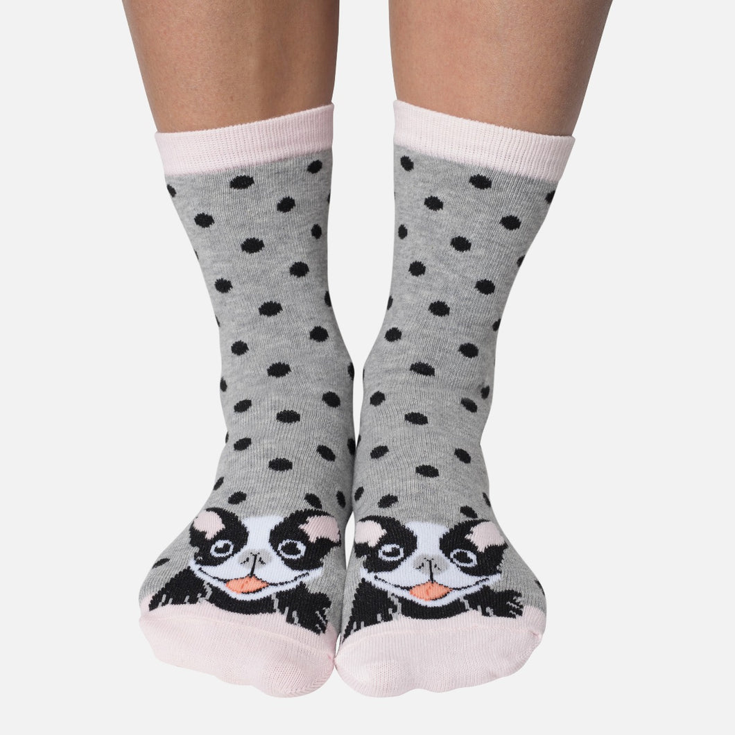 Dog print socks with polka dots