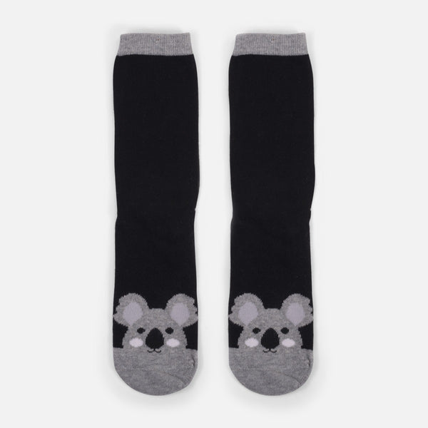Load image into Gallery viewer, Black socks with a koala face on toes

