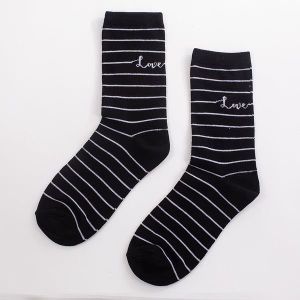 Load image into Gallery viewer, Black sockss with stripes and inscription
