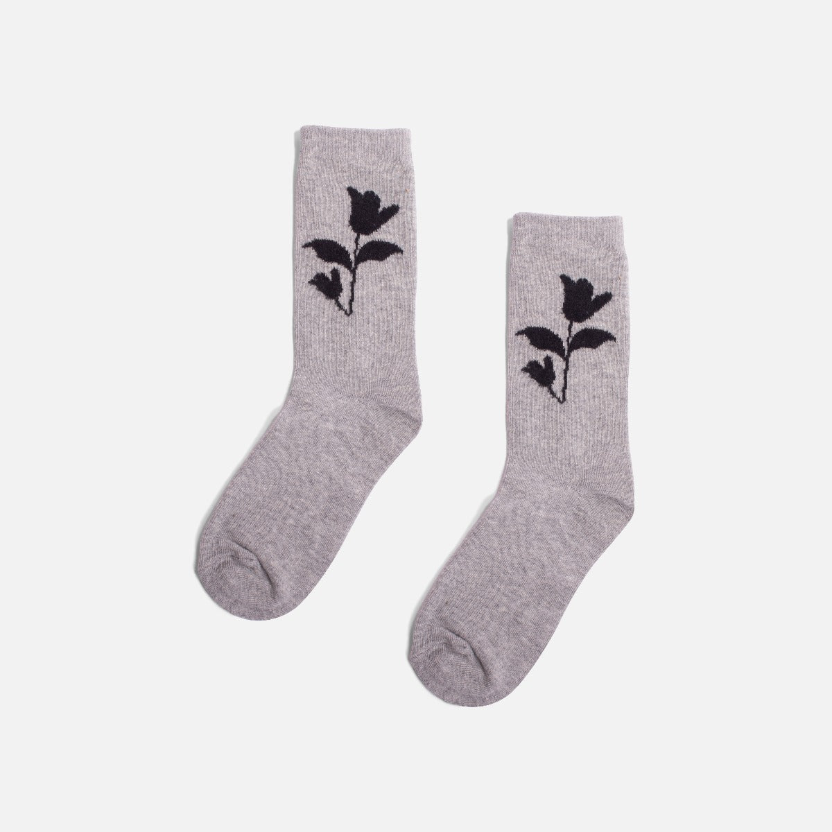 Grey socks with black flowers embroidery effect
