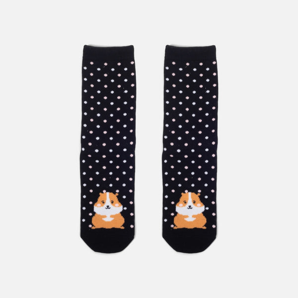 Load image into Gallery viewer, Black socks with dots and hamsters
