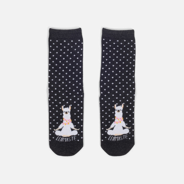 Load image into Gallery viewer, Black socks with white dots and llamas   
