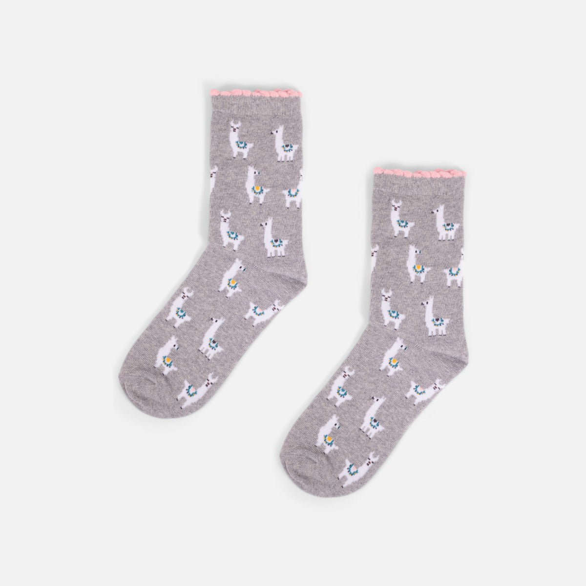 Pale grey socks with small llamas   
