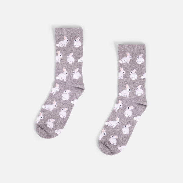 Load image into Gallery viewer, Pale grey socks with small white rabbits   
