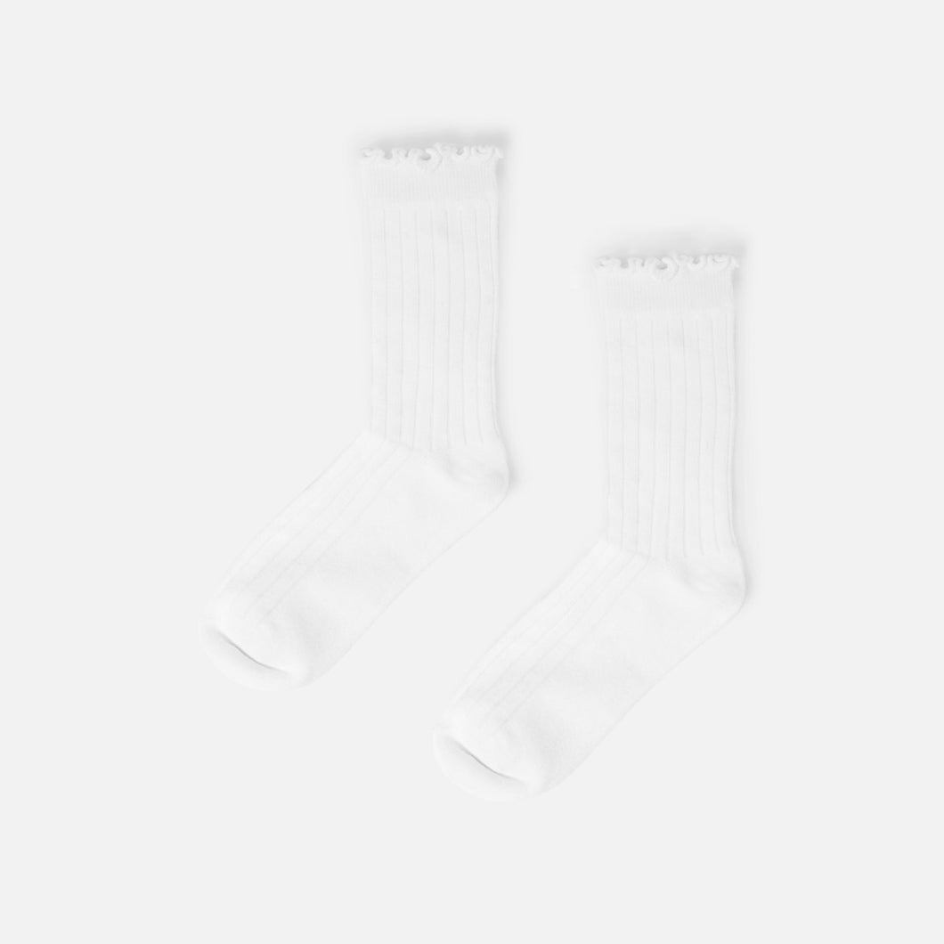 White socks with scalloped edge