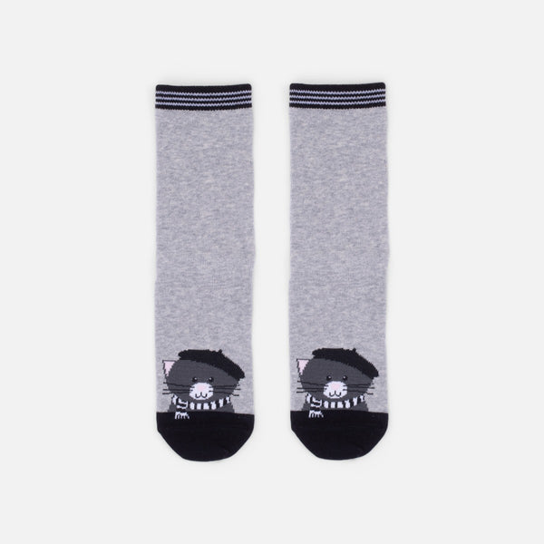Load image into Gallery viewer, Grey socks with black parisian cat
