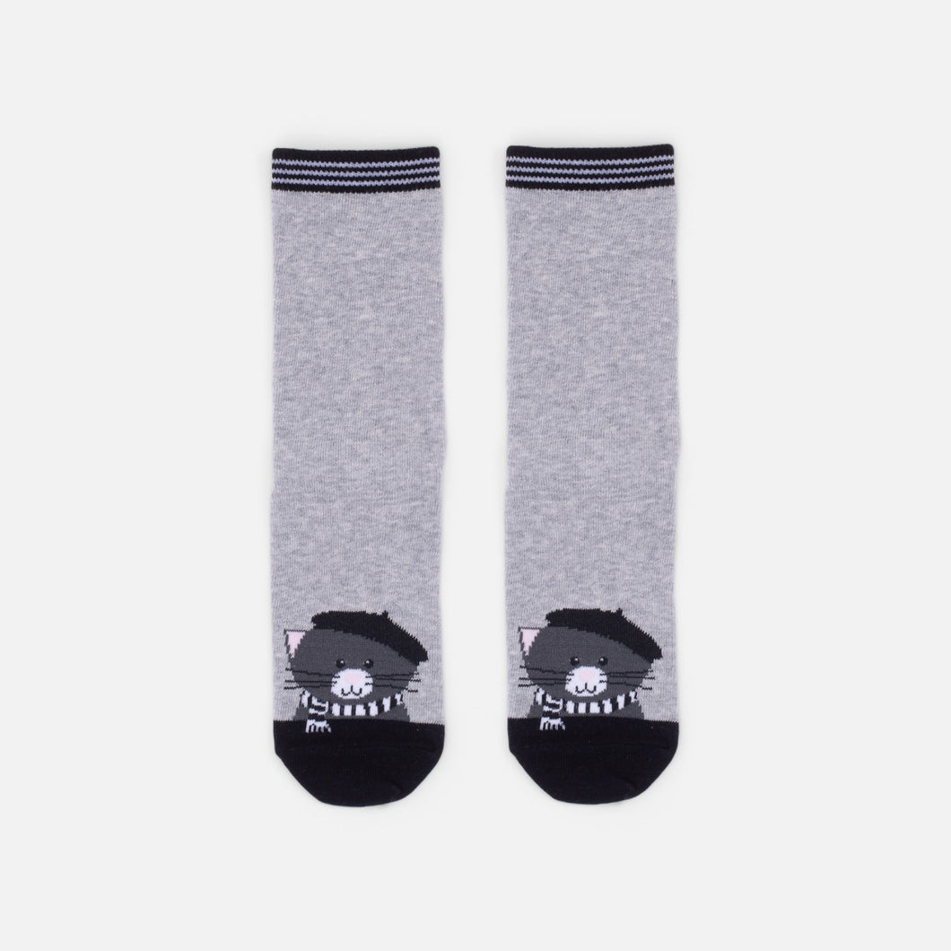 Grey socks with black parisian cat