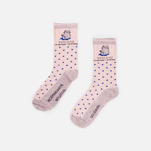 Load image into Gallery viewer, Grey and beige socks astrological sign &quot;aquarius&quot;
