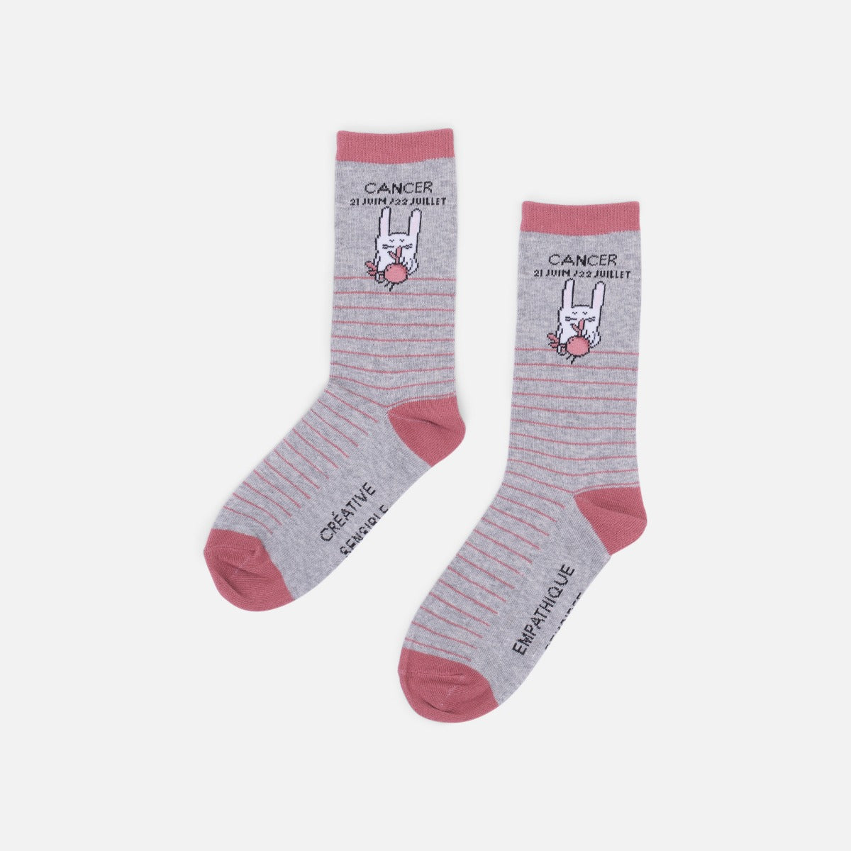 Grey and pink socks astrological sign "cancer"