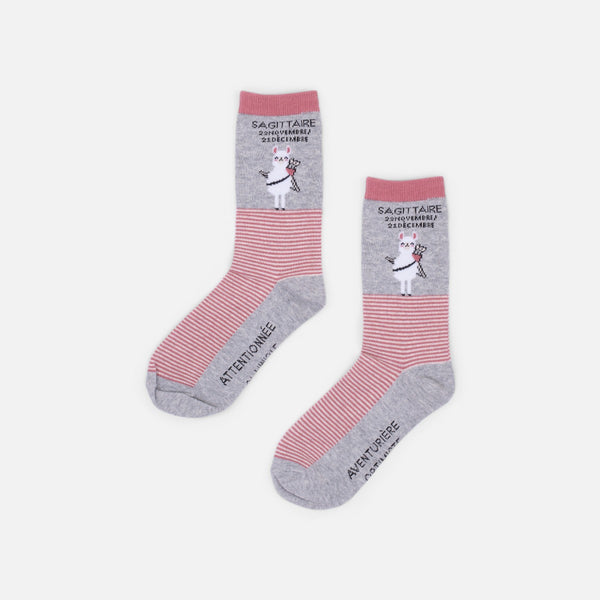 Load image into Gallery viewer, Grey and pink socks astrological sign &quot;sagittarius&quot;
