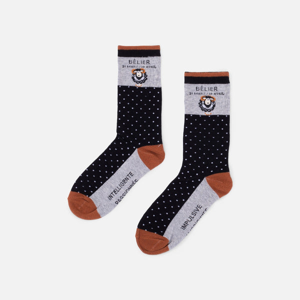 Load image into Gallery viewer, Grey and black socks astrological sign &quot;aries&quot;
