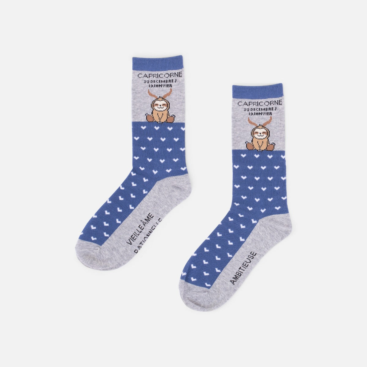 Grey and blue socks astrological sign "capricorn"