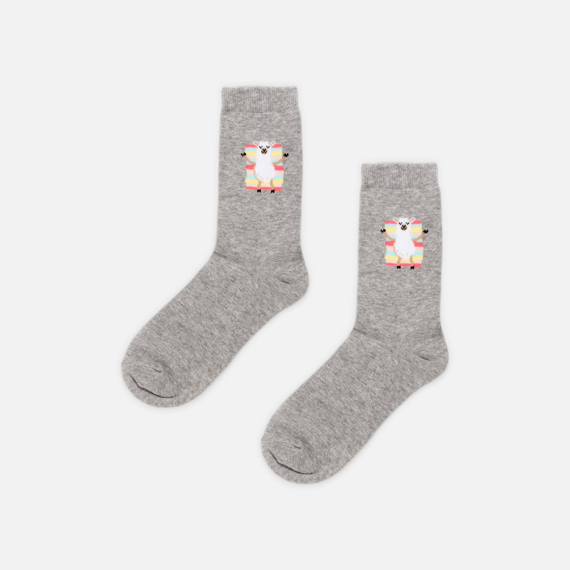 Grey socks with llama