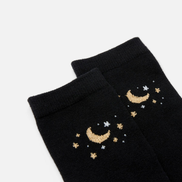 Load image into Gallery viewer, Black socks with golden moon and stars 
