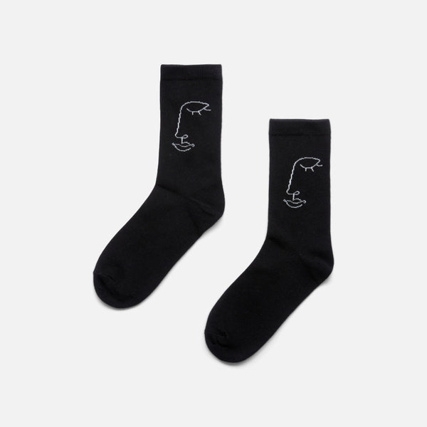 Load image into Gallery viewer, Black socks with faces 
