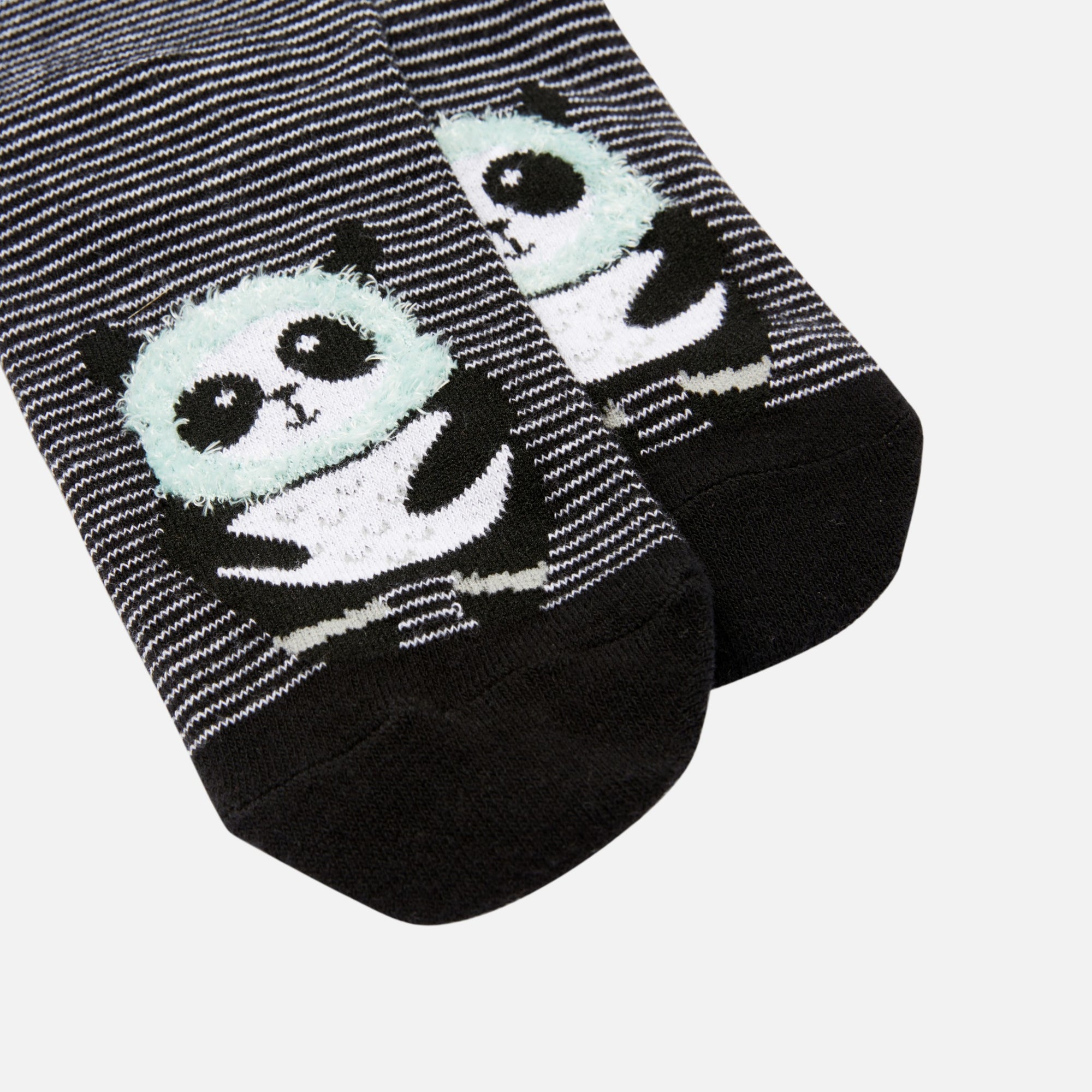 Bas noirs avec rayures blanches et pandas