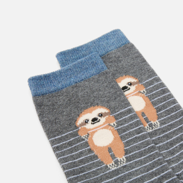 Load image into Gallery viewer, Dark grey socks with stripes and sloths
