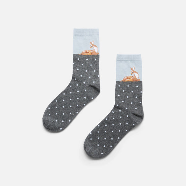 Load image into Gallery viewer, Dark grey socks with a deer and its baby
