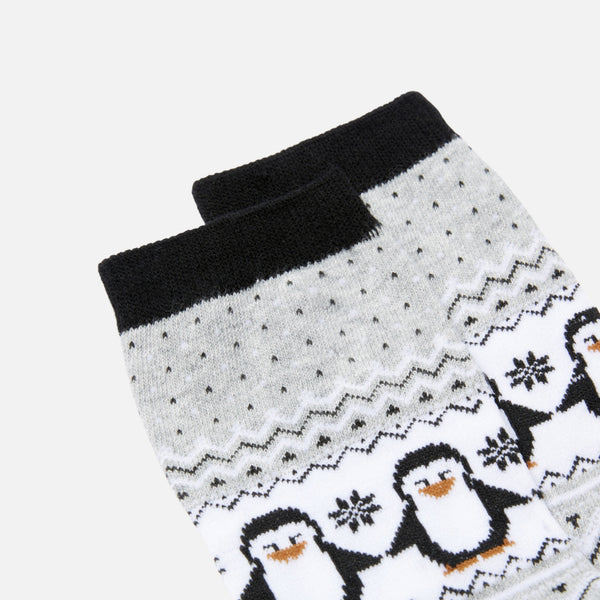 Load image into Gallery viewer, Grey socks with penguins and norwegian pattern
