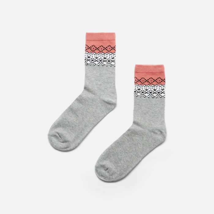 Bas gris avec motif norvégien trois couleurs