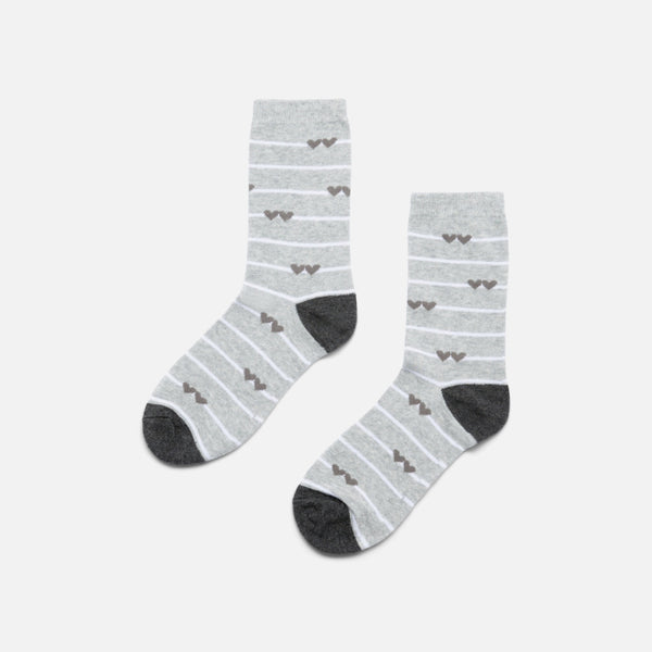 Load image into Gallery viewer, Grey socks with stripes and small hearts
