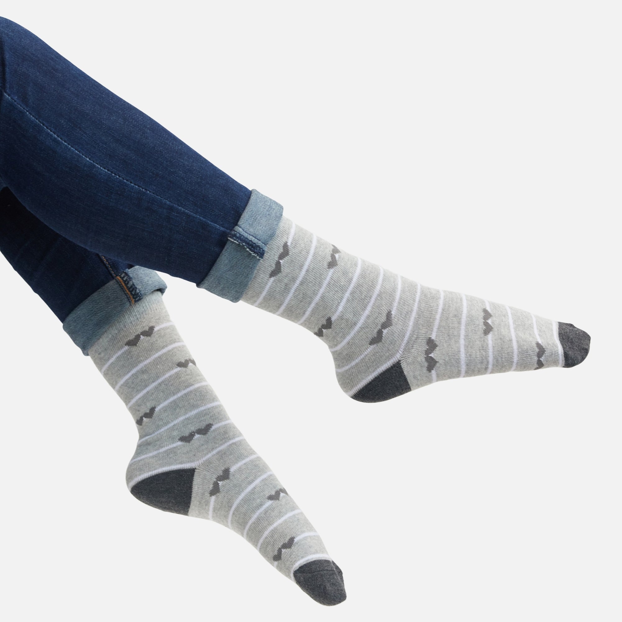 Grey socks with stripes and small hearts