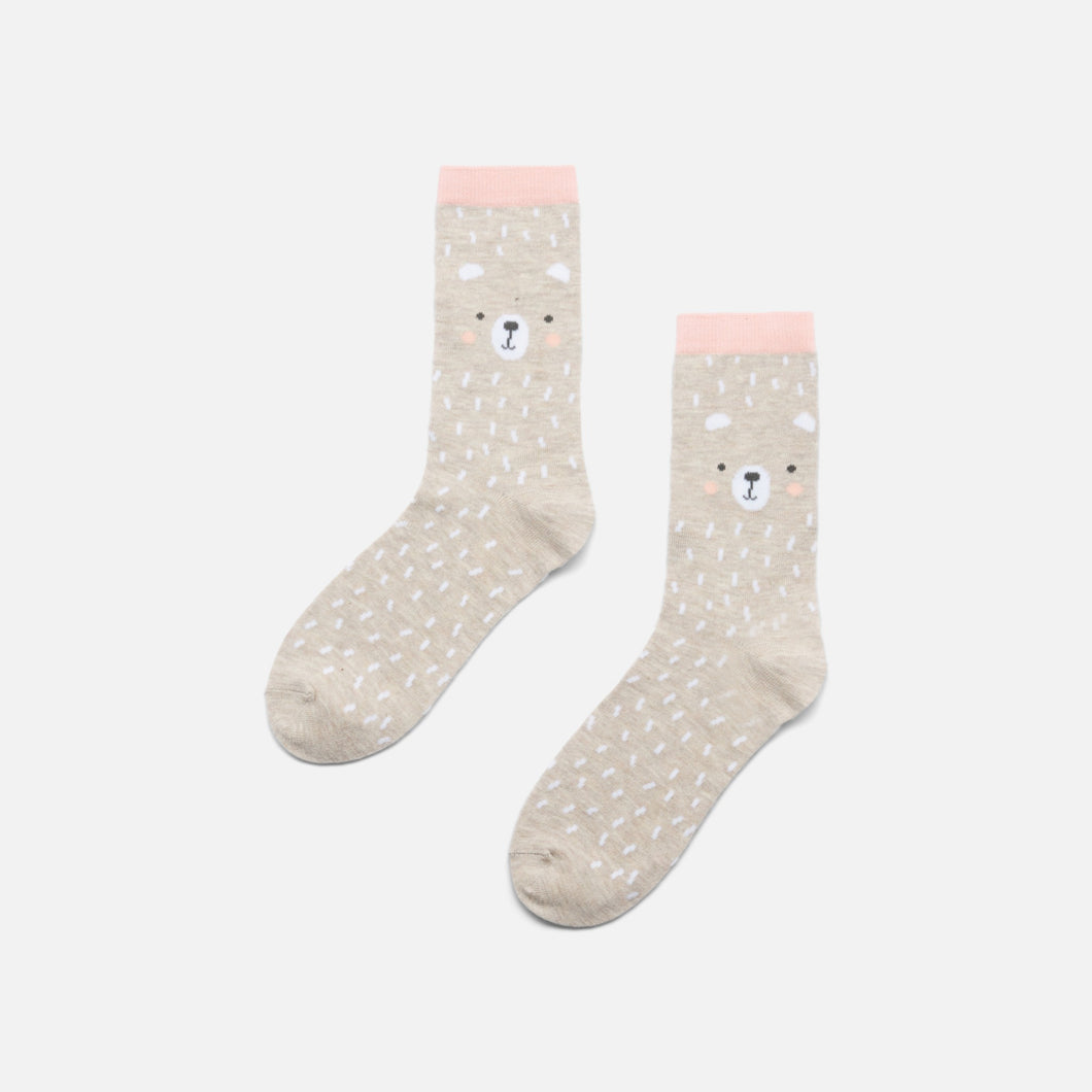 Beige socks with bear 