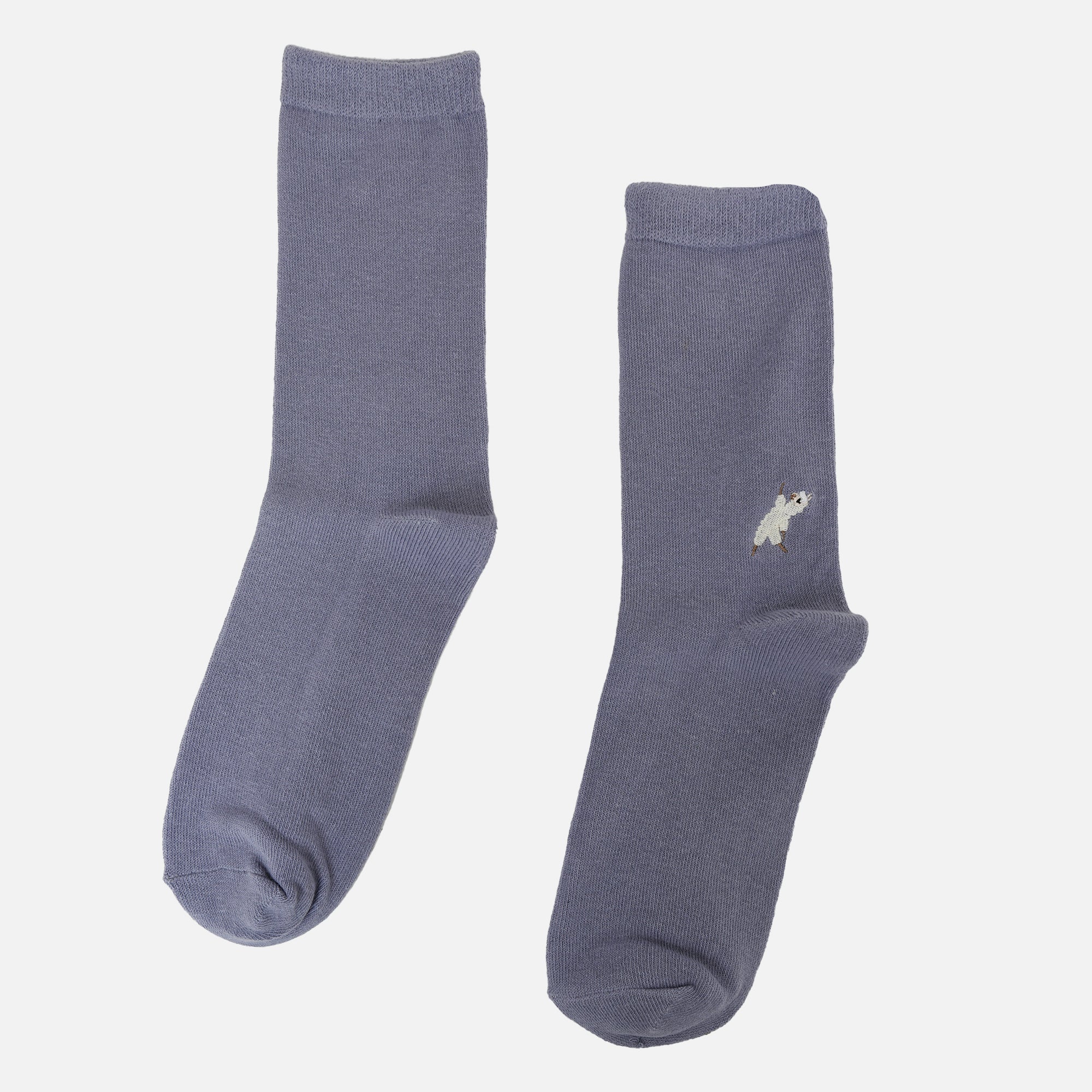 Plain purple socks with embroidery llama