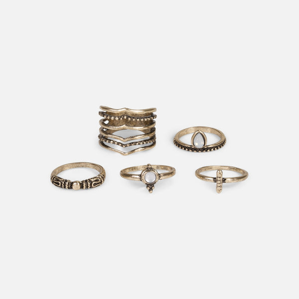 Load image into Gallery viewer, Set of 5 antique effect golden rings

