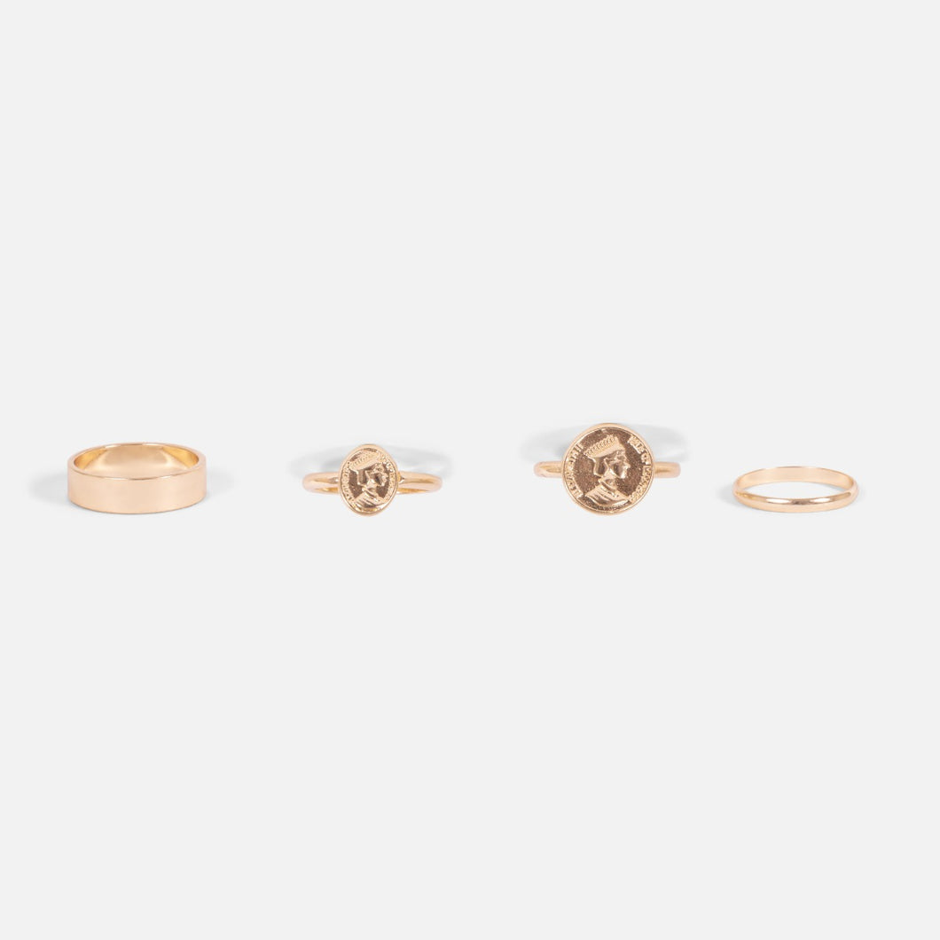 Set of 4 golden rings with coins