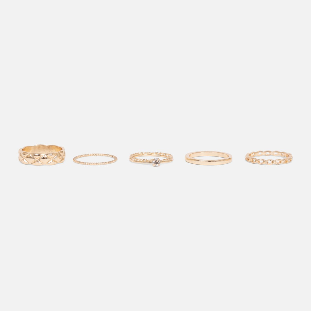 Set of 5 dainty golden rings   