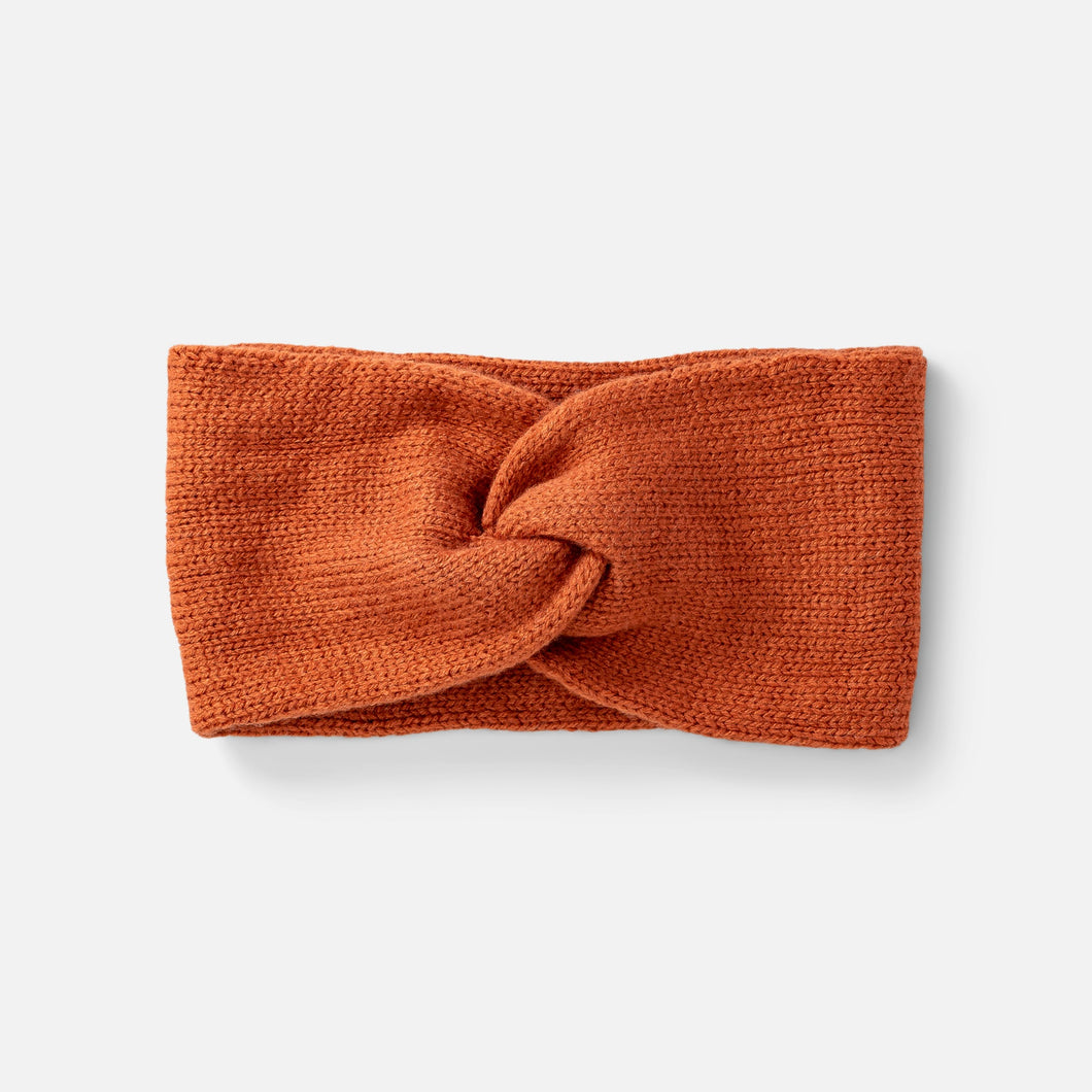Rust color twisted knit headband with knot