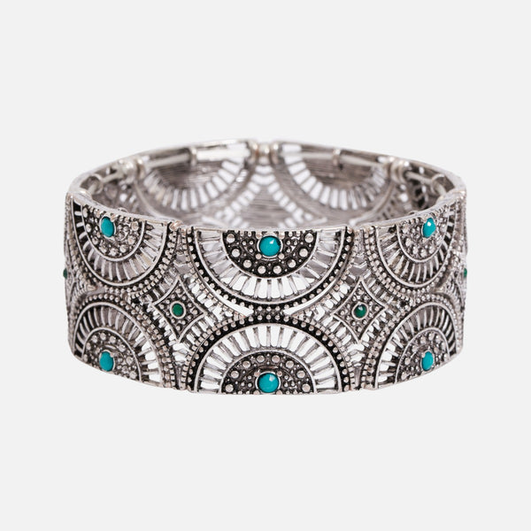 Load image into Gallery viewer, Wide bracelet with patterns and turquoise details
