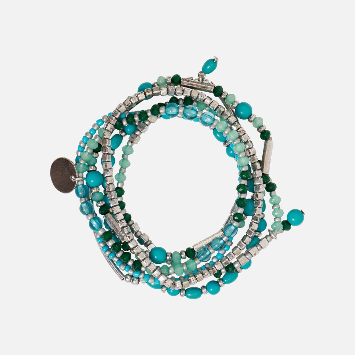 Ensemble de sept bracelets bleus et gris élastiques