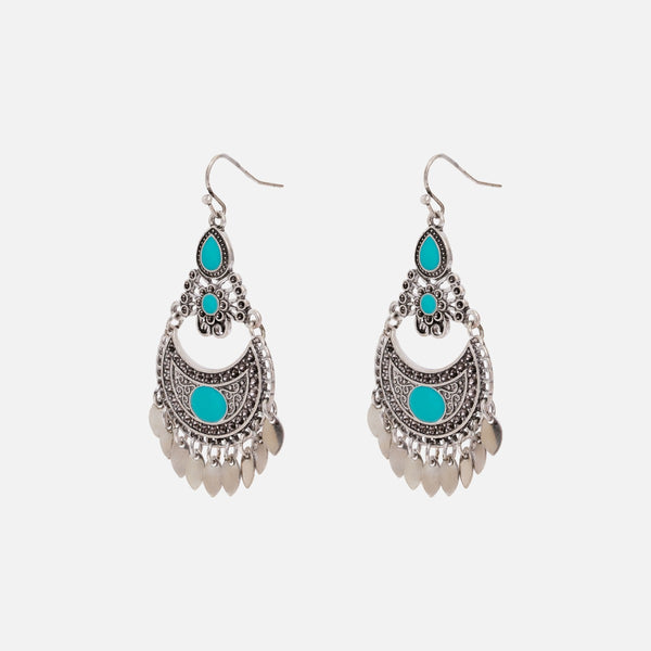Load image into Gallery viewer, Long earrings with antique silver pattern
