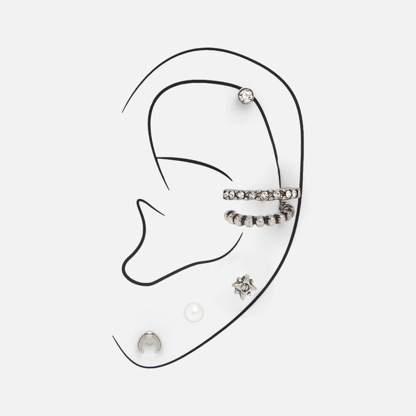 Load image into Gallery viewer, Set of silvered ear cuffs with hoops
