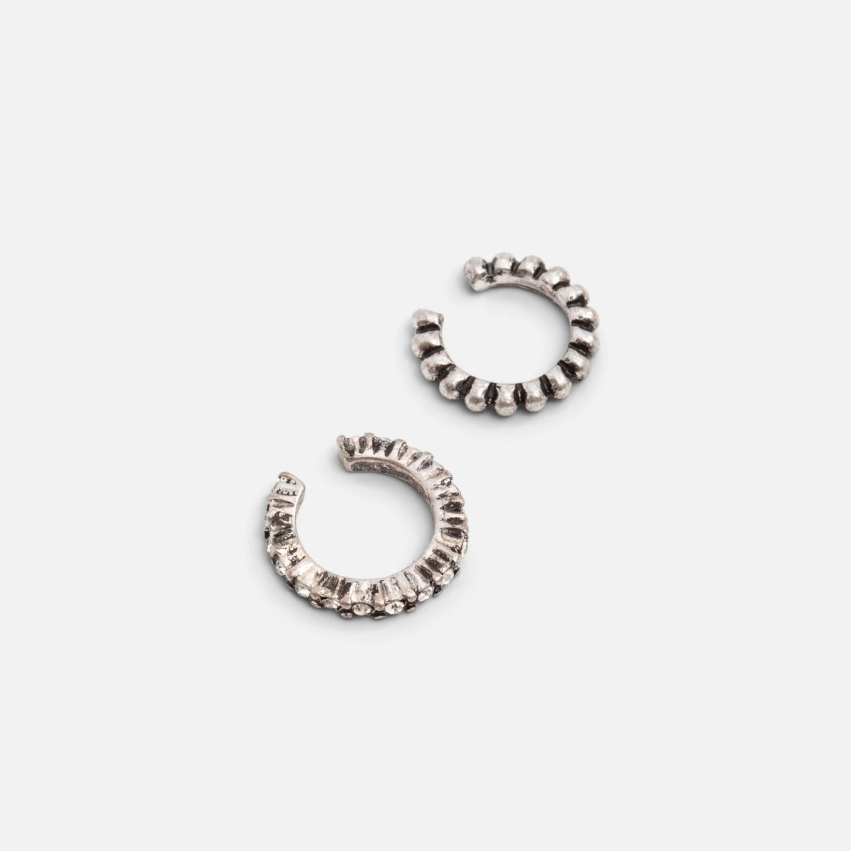 Set of silvered ear cuffs with hoops
