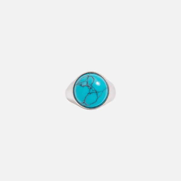 Load image into Gallery viewer, Silvered ring with blue stone
