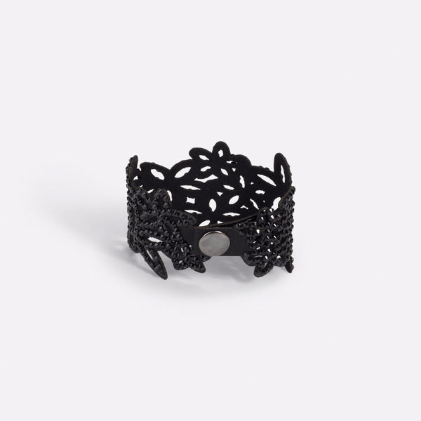 Load image into Gallery viewer, Filigree black bracelet with floral pattern   
