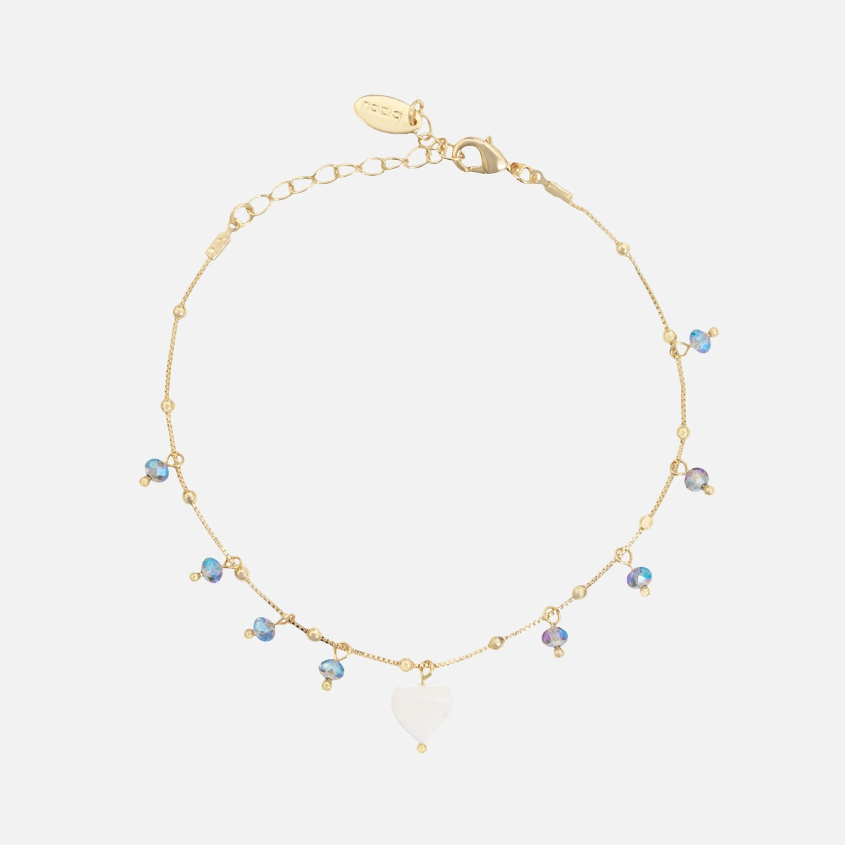 Golden ankle chain with blue beads and heart charms