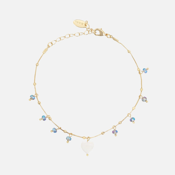 Load image into Gallery viewer, Golden ankle chain with blue beads and heart charms
