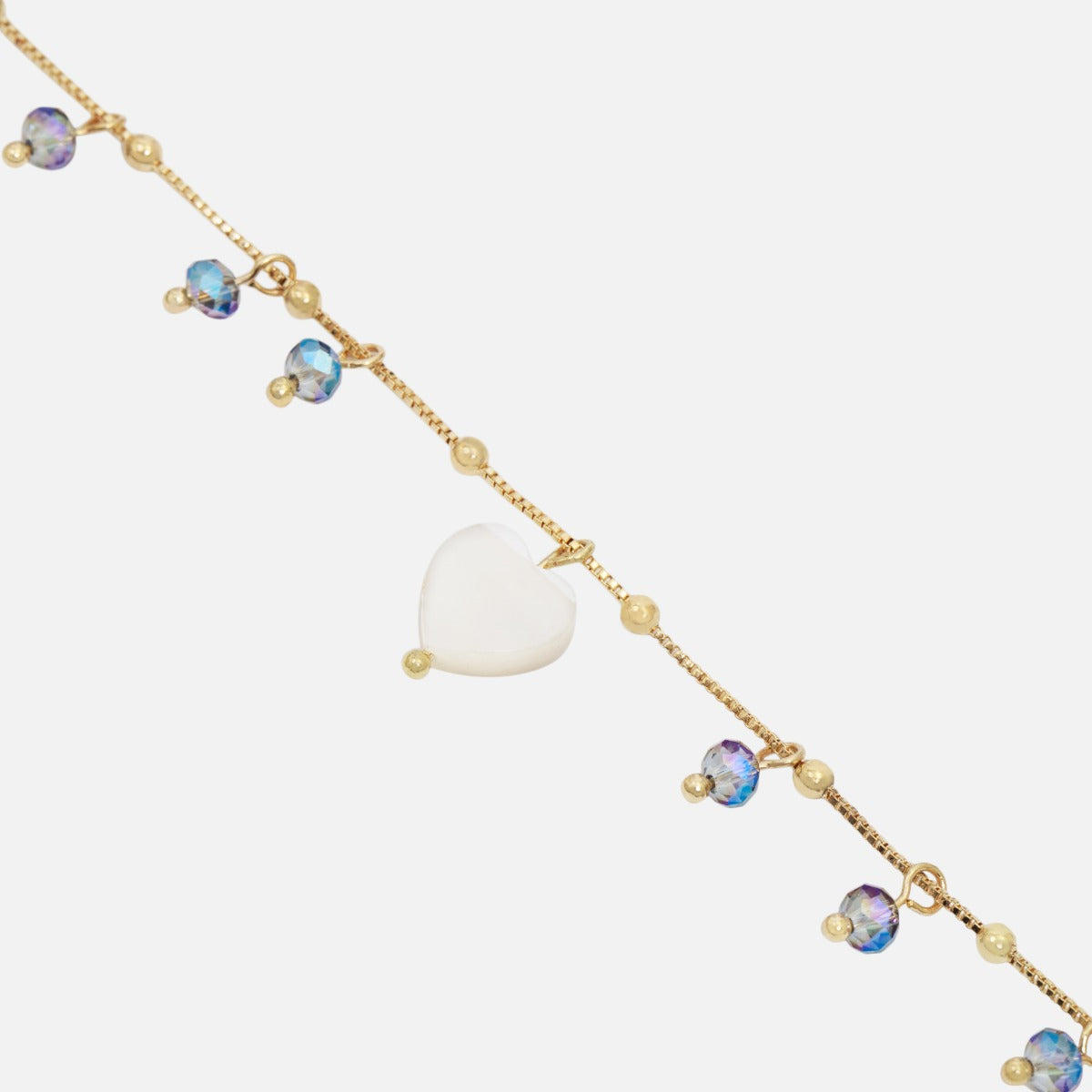 Golden ankle chain with blue beads and heart charms
