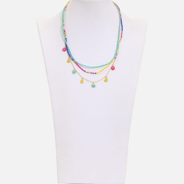 Load image into Gallery viewer, Three-row necklace with beads and daisies 
