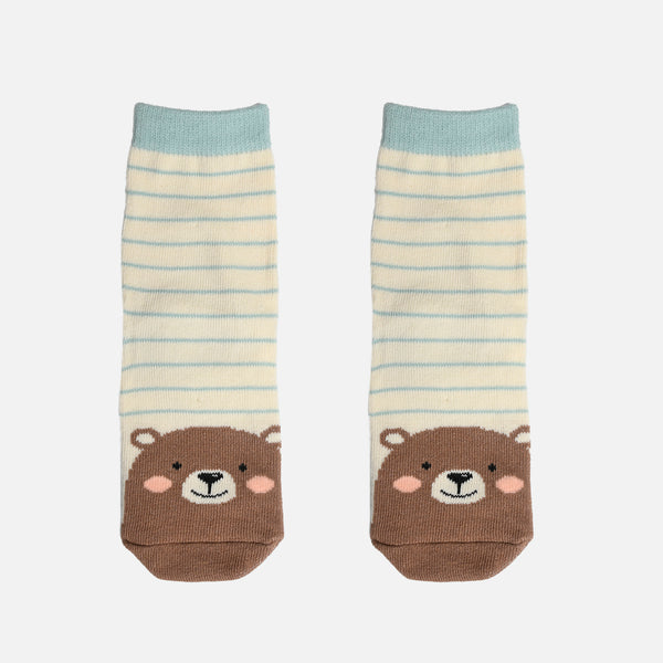 Load image into Gallery viewer, Striped socks with teddy bear at the toes for children
