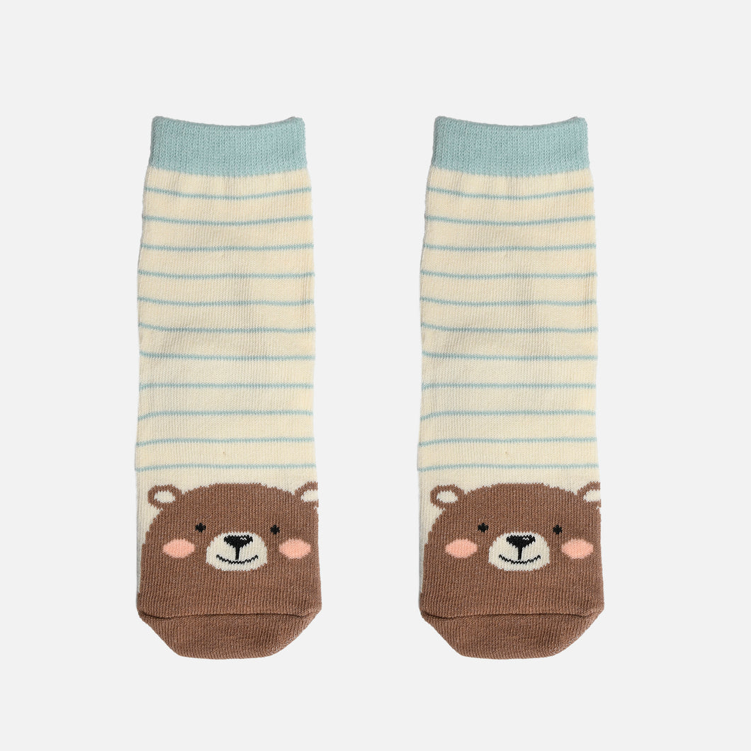 Striped socks with teddy bear at the toes for children